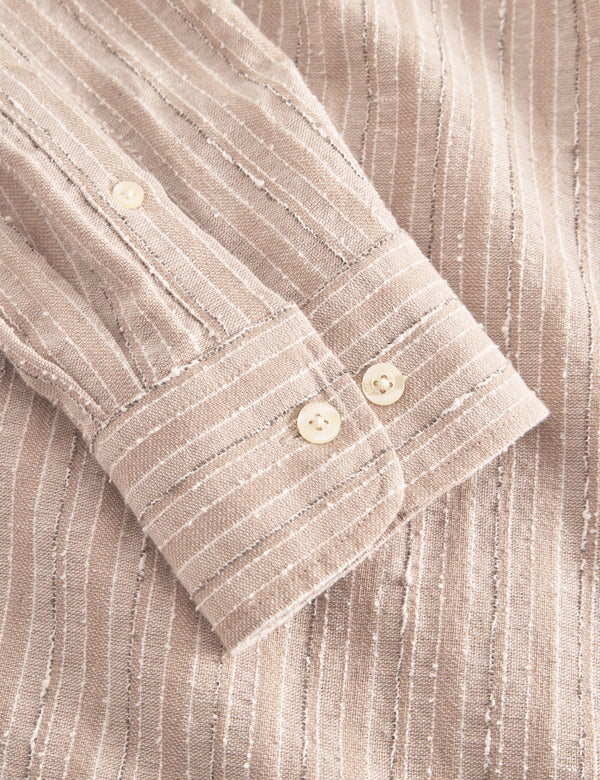 CAMP LINEN SHIRT - KHAKI STRIPE