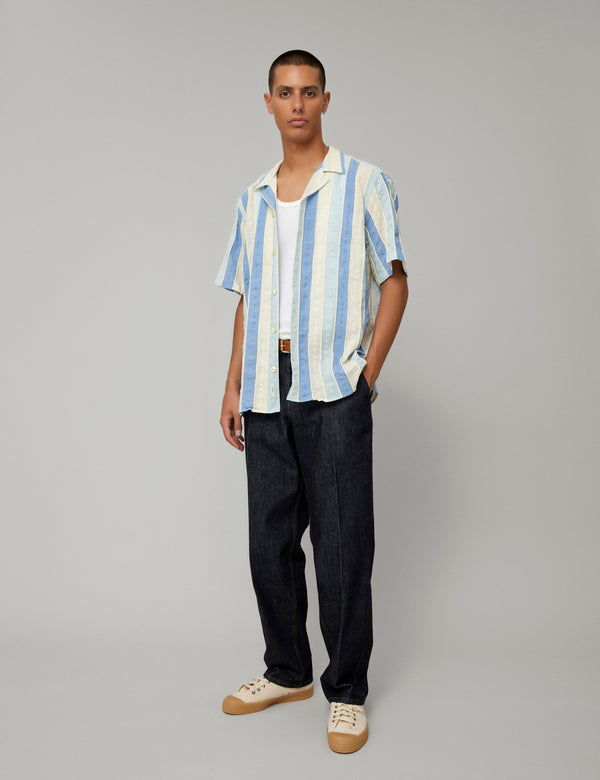 PEER JACQUARD SS SHIRT - BLUE/CLOUD