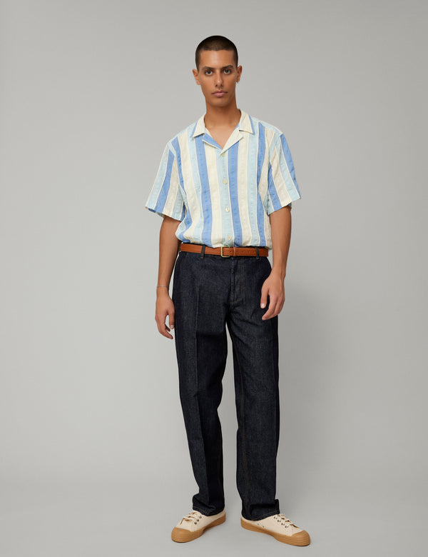 PEER JACQUARD SS SHIRT - BLUE/CLOUD