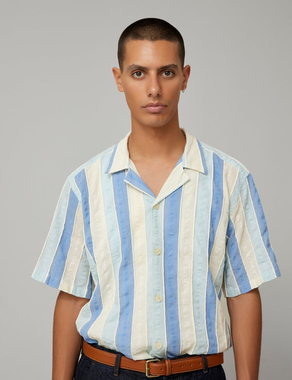 PEER JACQUARD SS SHIRT - BLUE/CLOUD