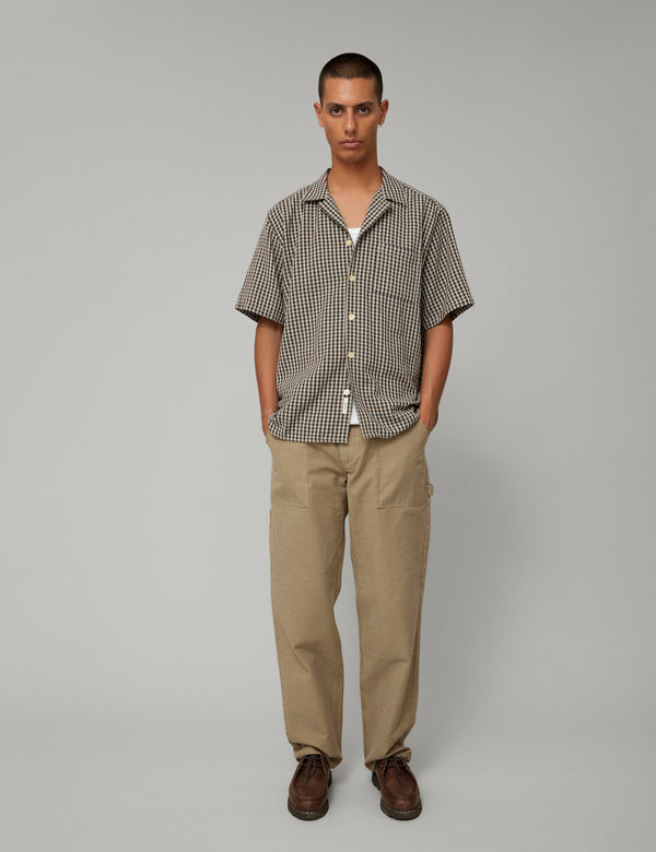 HUSH TWILL SS SHIRT - BROWN CHECK