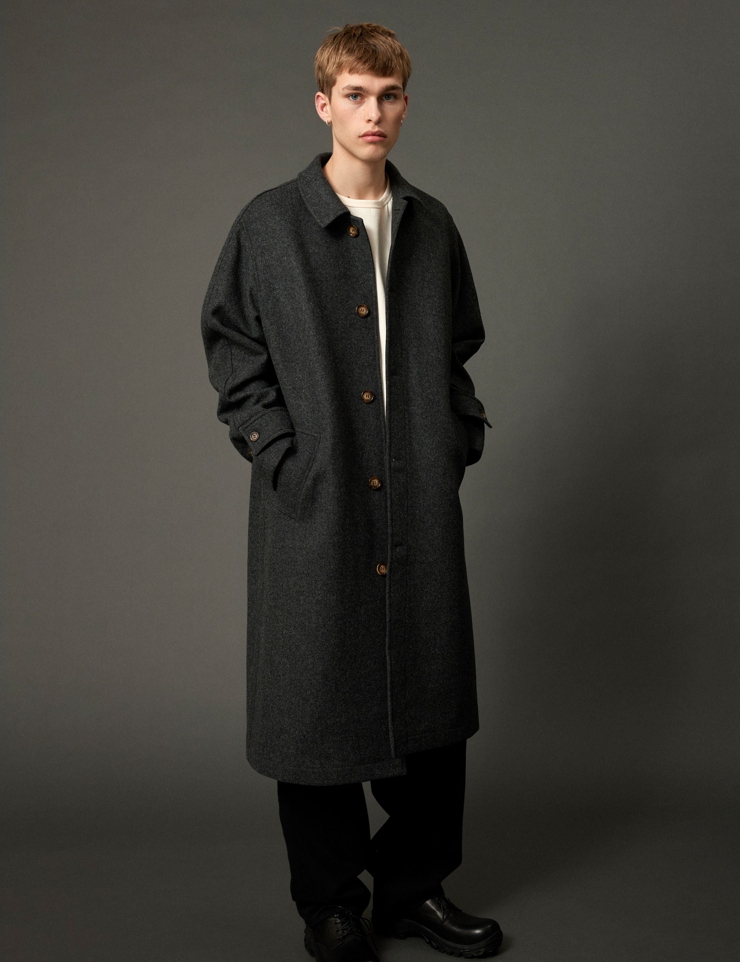 PINE WOOL COAT - DARK GREY MELANGÉ