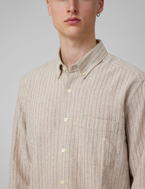 CAMP LINEN SHIRT - KHAKI STRIPE