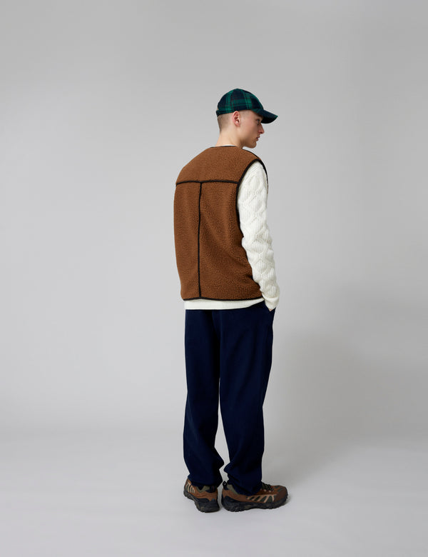 TULIP SHERPA FLEECE VEST - BROWN