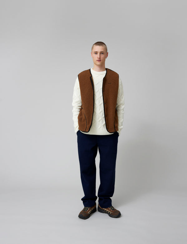 TULIP SHERPA FLEECE VEST - BROWN