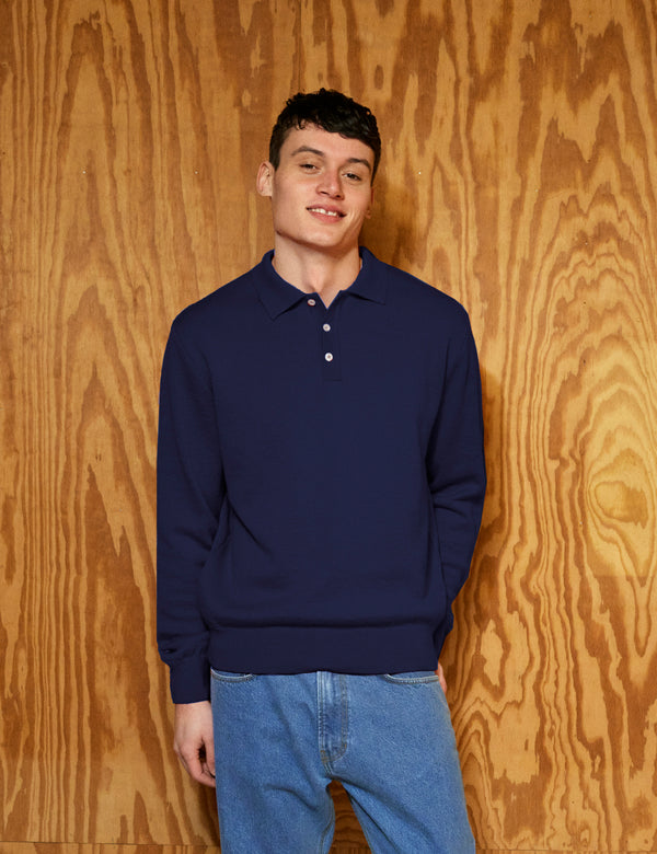 BASE MERINO POLO KNIT - NAVY