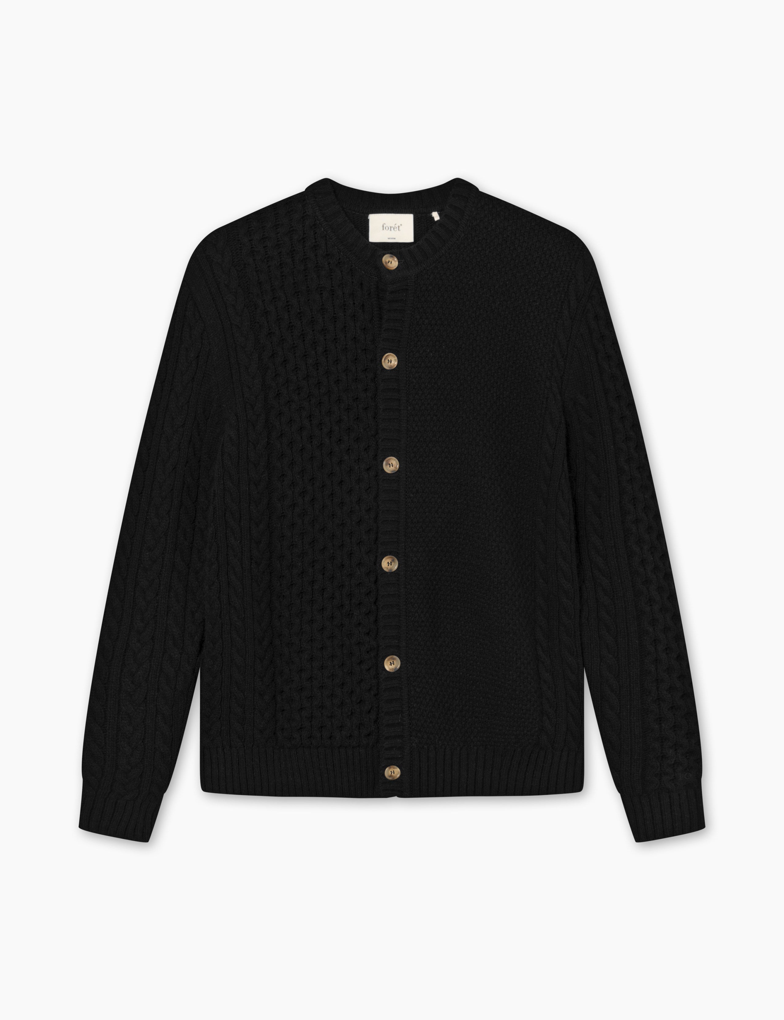 HYBRID CABLE CARDIGAN - BLACK