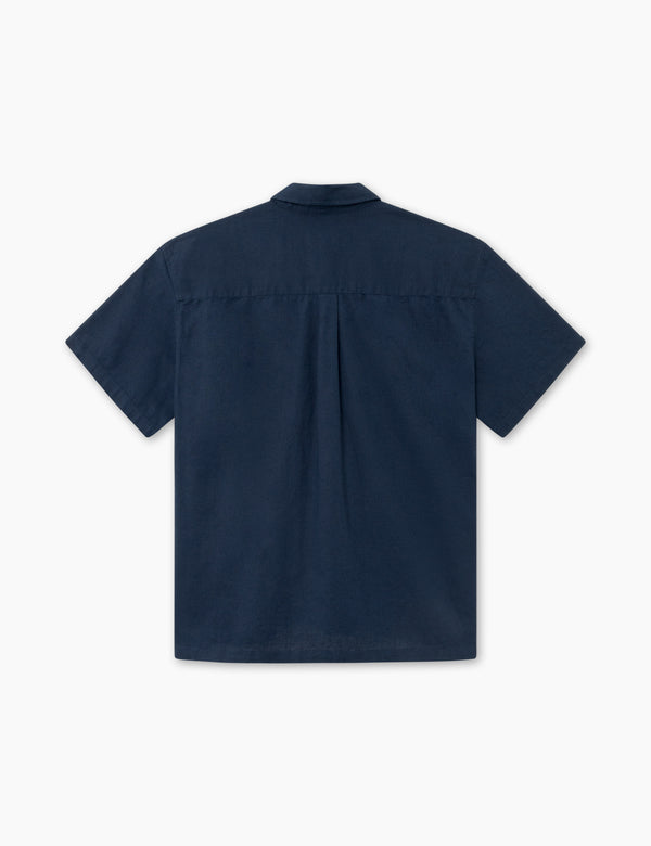 SERENE LINEN SS SHIRT - NAVY