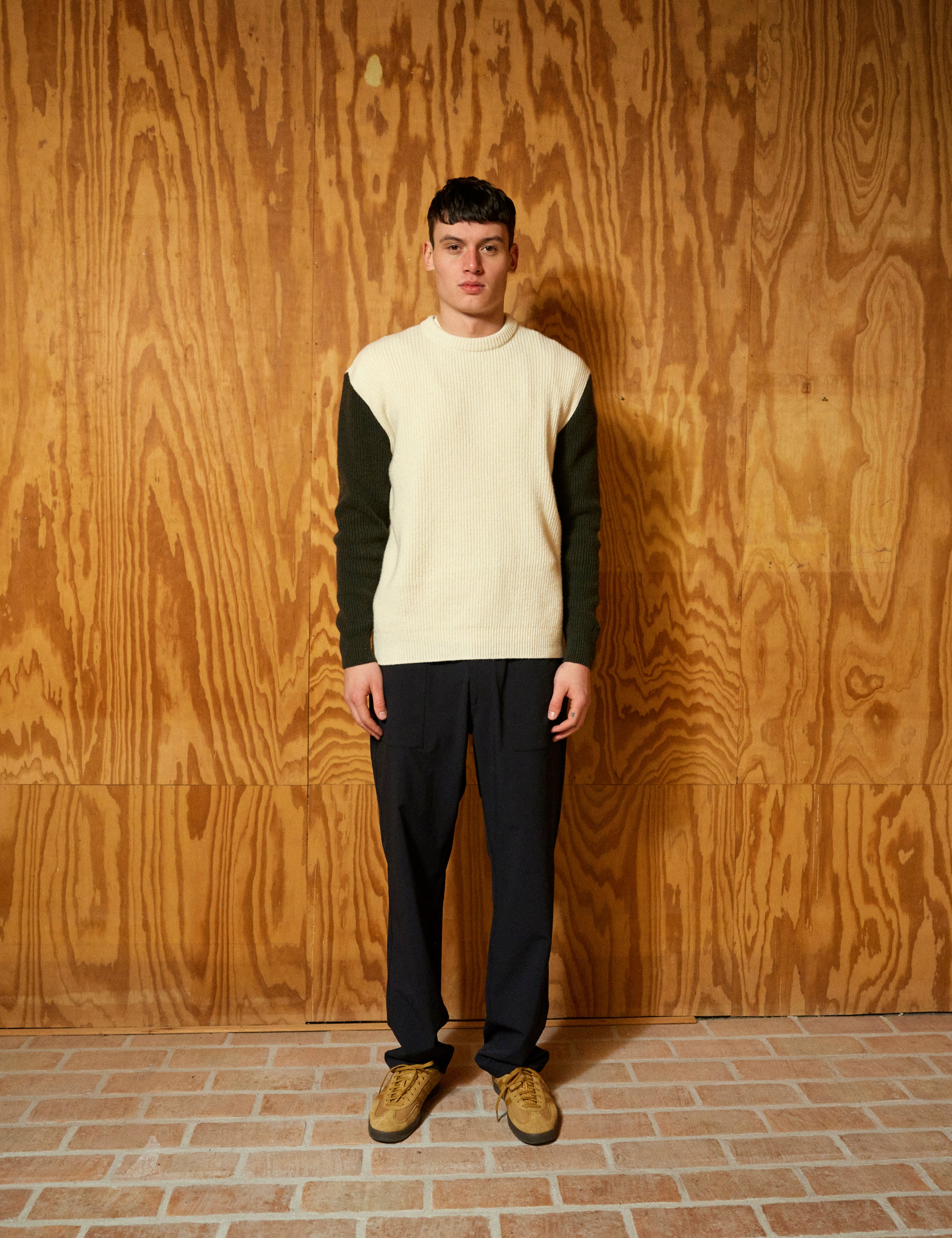 RELAX RIB KNIT - CLOUD/DARK MOSS