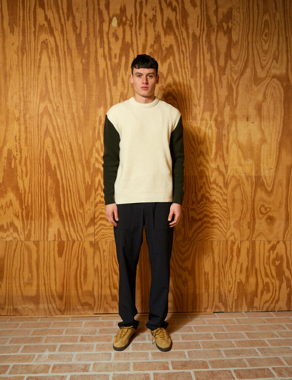 RELAX RIB KNIT - CLOUD/DARK MOSS