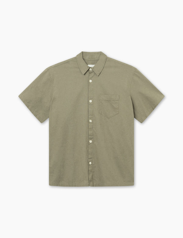 SERENE LINEN SS SHIRT - DUSTY OLIVE