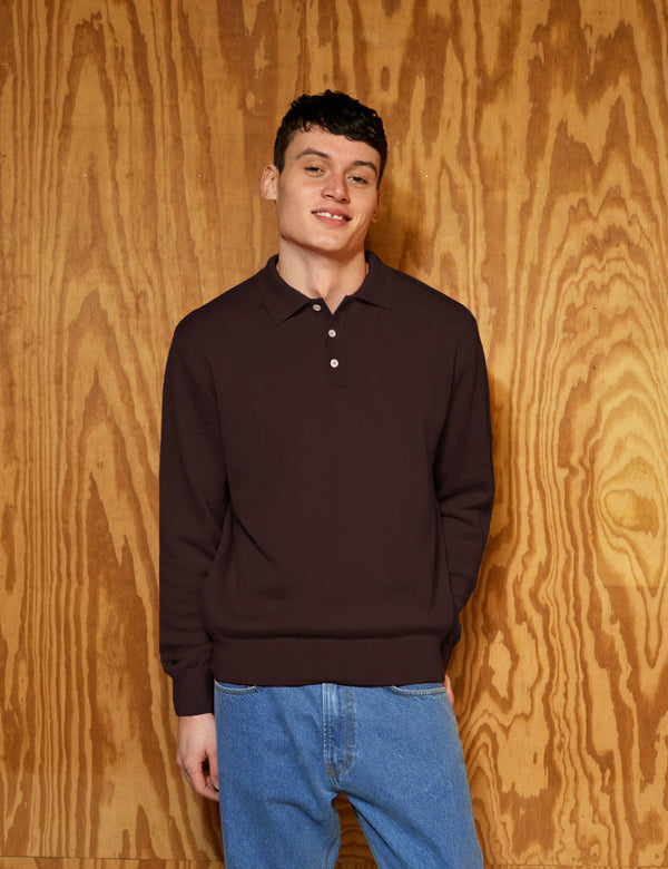 BASE MERINO POLO KNIT - COLD BROWN