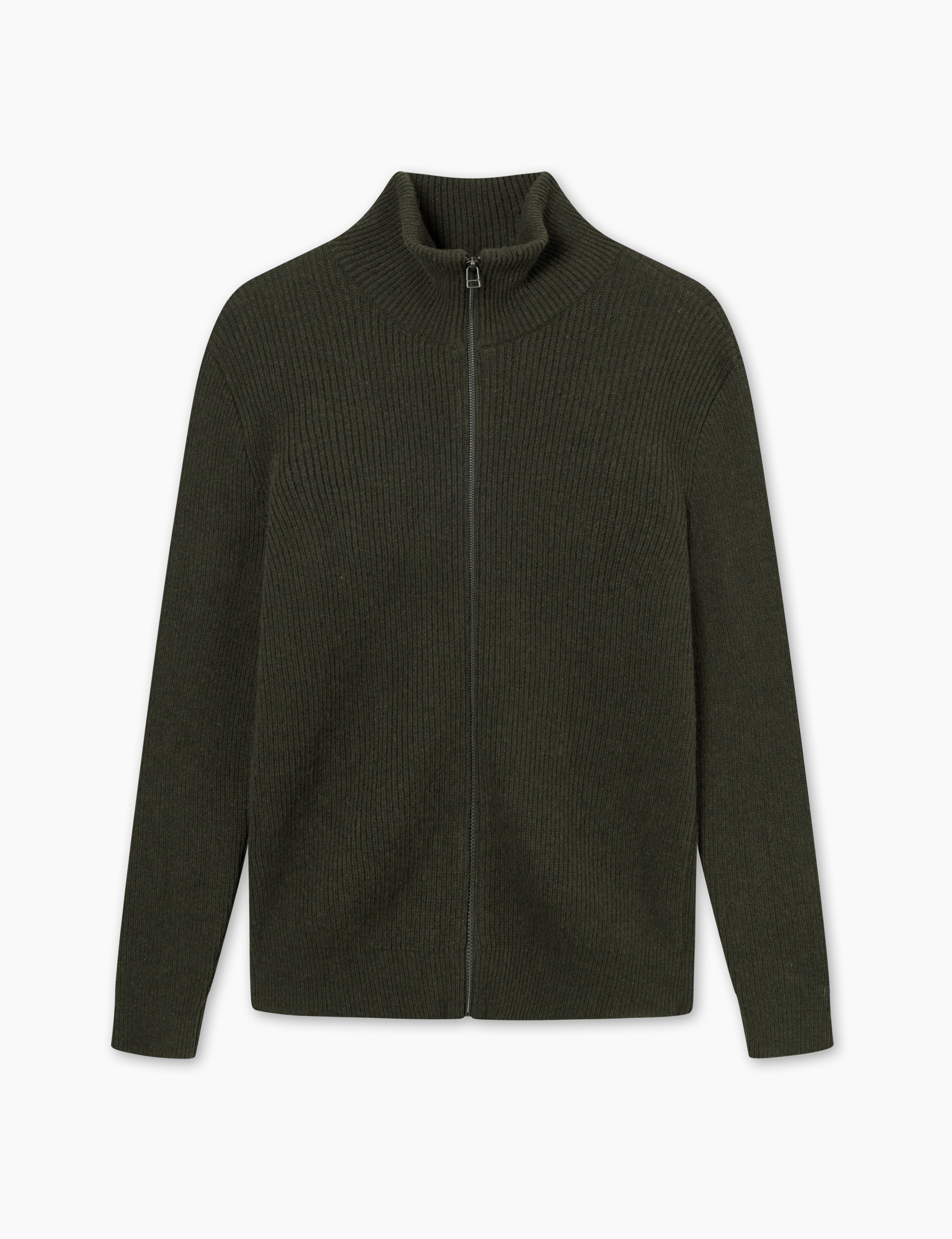 MARSH RIB ZIP HIGH NECK - DARK MOSS