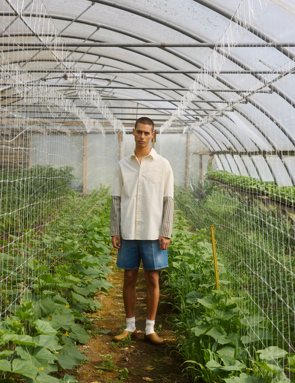 REST SHIRT - CLOUD/BROWN STRIPE