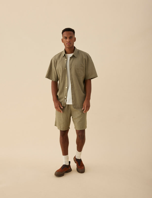 SERENE LINEN SS SHIRT - DUSTY OLIVE