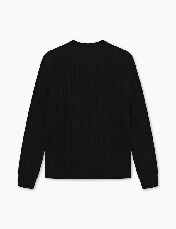 HYBRID CABLE CARDIGAN - BLACK